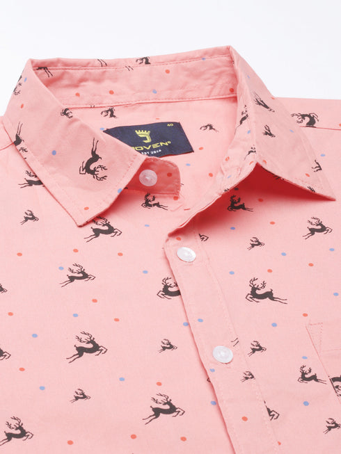 Peach Printed Full Sleeves Shirt